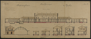 853963 Doorsneden en zijaanzicht van het hoofdgebouw van het S.S.-station Zwolle te Zwolle.